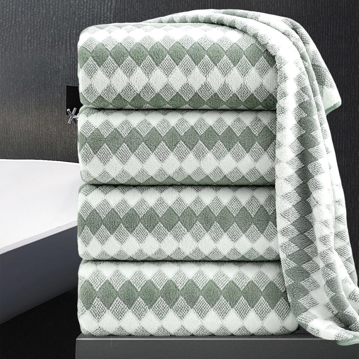 8 Piece Bathroom Towel Set Black White|2 Oversized Large Bath Towels Sheet,2 Hand Towels,4 Washcloths| 600GSM Soft Towel Set for Bathroom Hotel,Highly Absorbent Quick Dry Bath Towel Collections