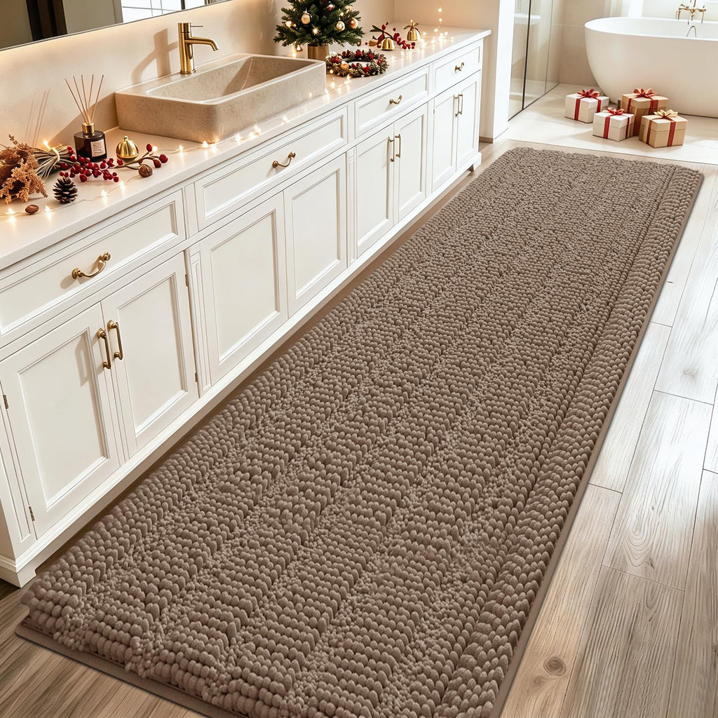 ACCUMTEK Striped Navy Blue Bathroom Rug Set 3 Pieces Ultra Soft, Non Slip Chenille Toilet Mat, Absorbent Plush Shaggy Bath Mats for Bathroom, Bedroom, Kitchen