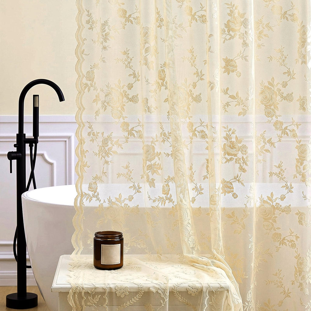 Irenare Black Lace Shower Curtain Victorian Floral Decor 72 x 72 Inch