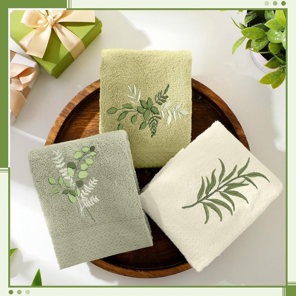 Tingjoo 3 Pcs Eucalyptus Leaves Hand Towels Farmhouse Fingertip Bath Towels