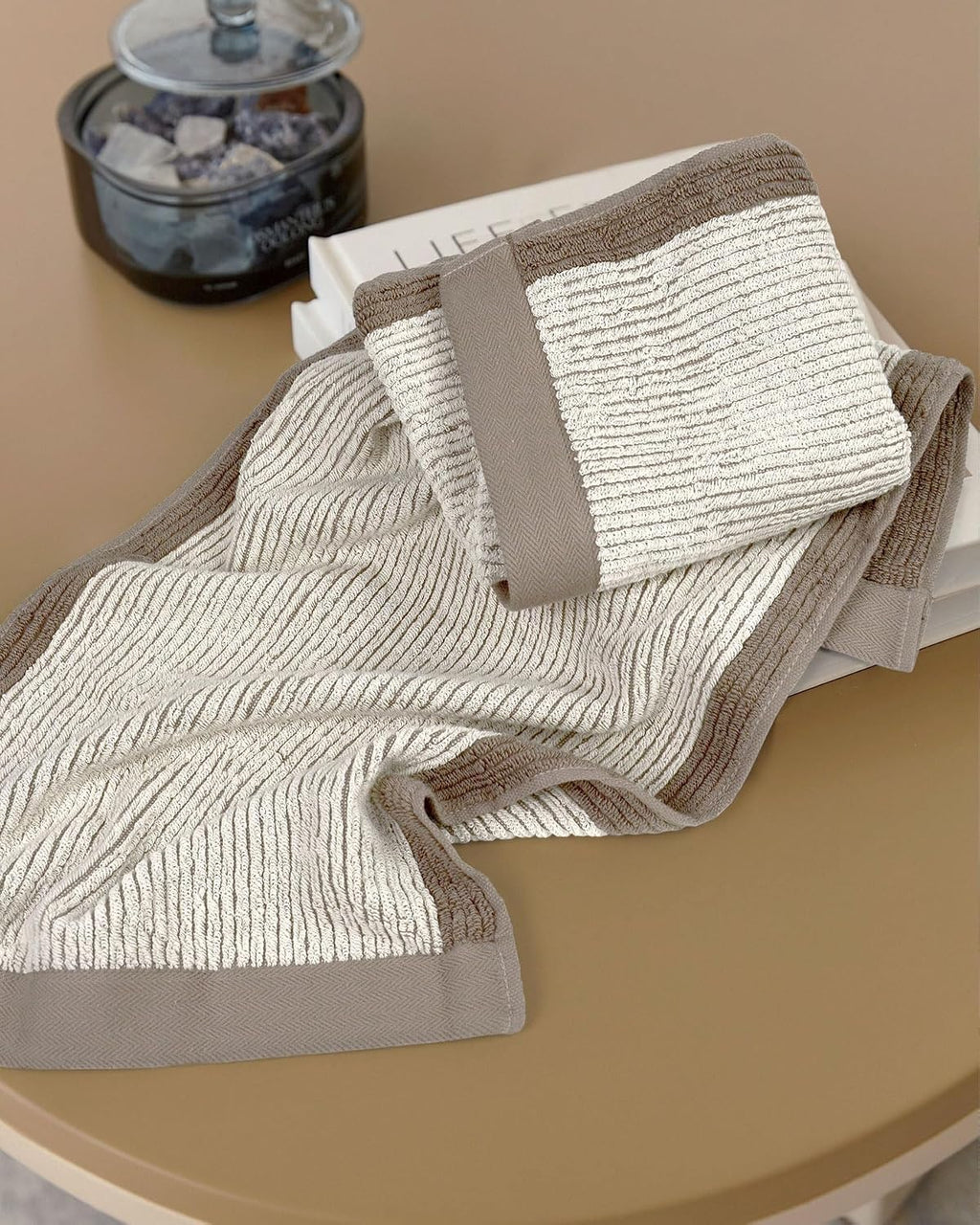 Cleanbear Bath Hand Towels Set of 4 - Cotton, Jacquard Weaved, 28” x 13.7”