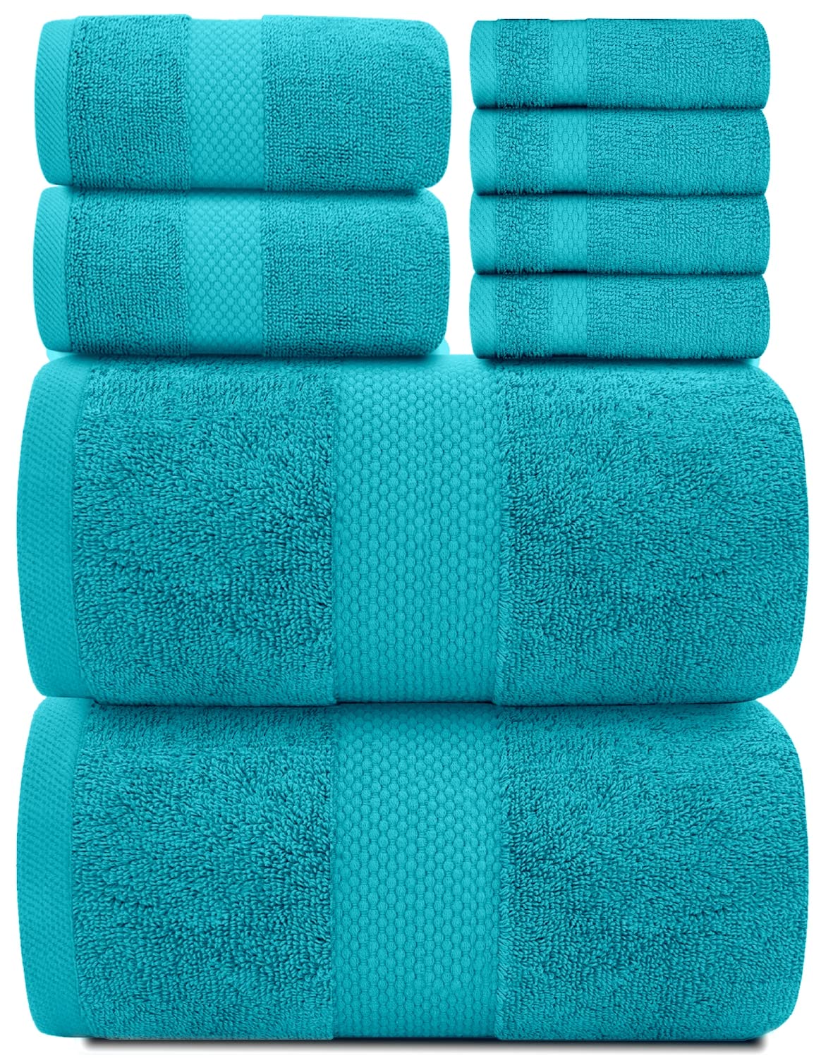 White Classic Luxury Taupe Bath Towel Set of 8 - Soft 100% Turkish Cotton