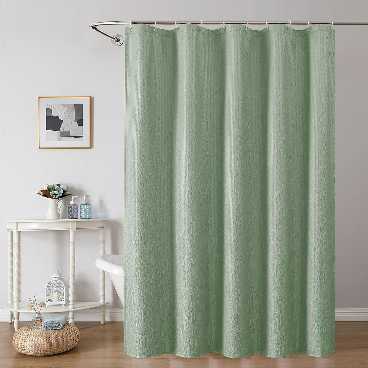 OWENIE White Shower Curtain for Bathroom 84 Inches Extra Long, Elegant 3D Embossed Textured Cloth Waffle Shower Curtain, Modern Luxury Hotel Style, Water Repellent, Machine Washable, 72X84, White