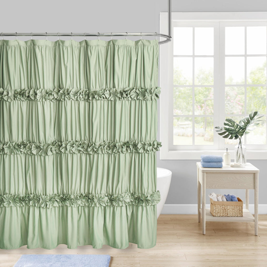 Homechoice Decor Victorian White Ruffle Shower Curtain with 12 Buttonholes