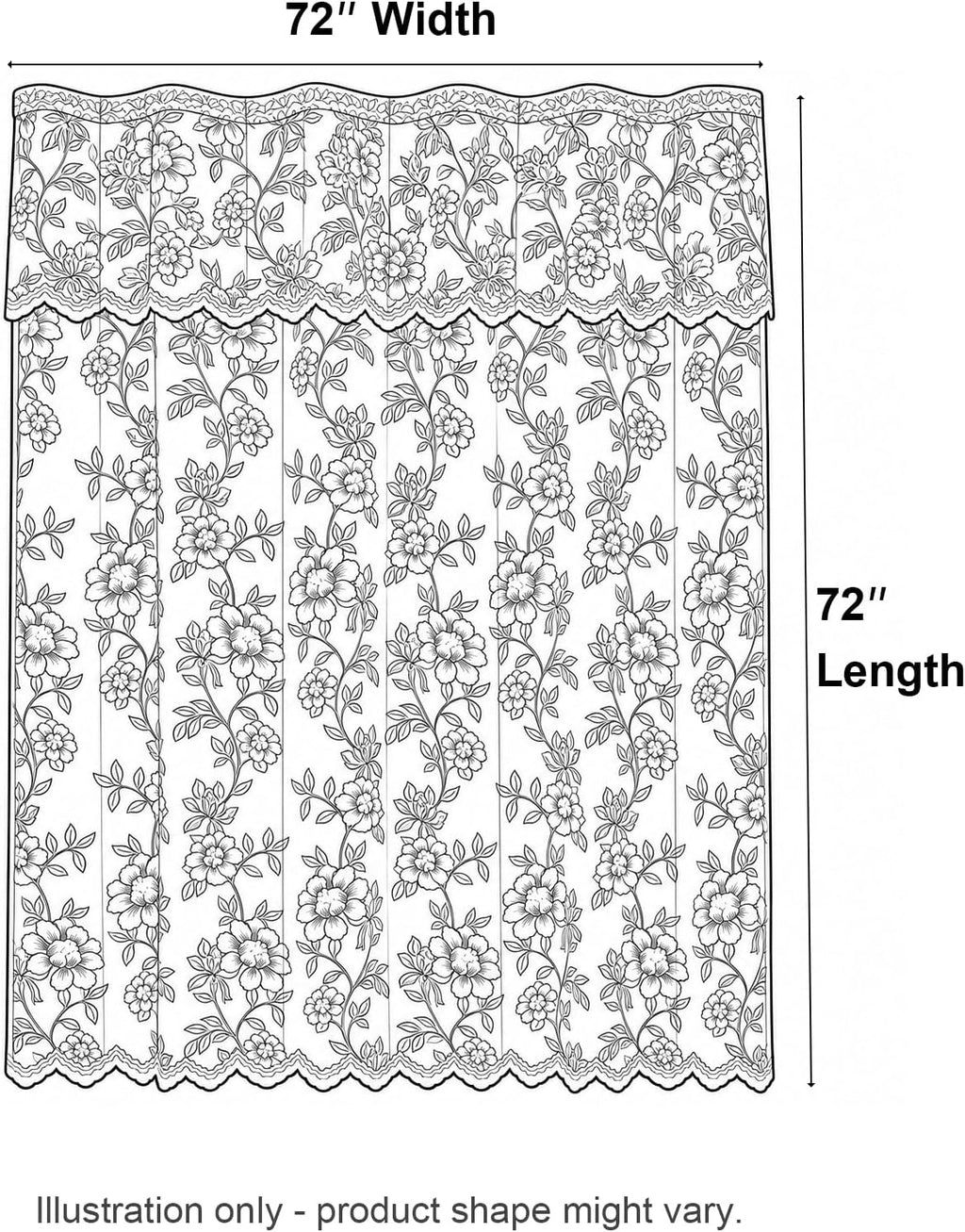 Ivory Lace Shower Curtain with Attached Valance, 72 x 72 Inch 1 Panel