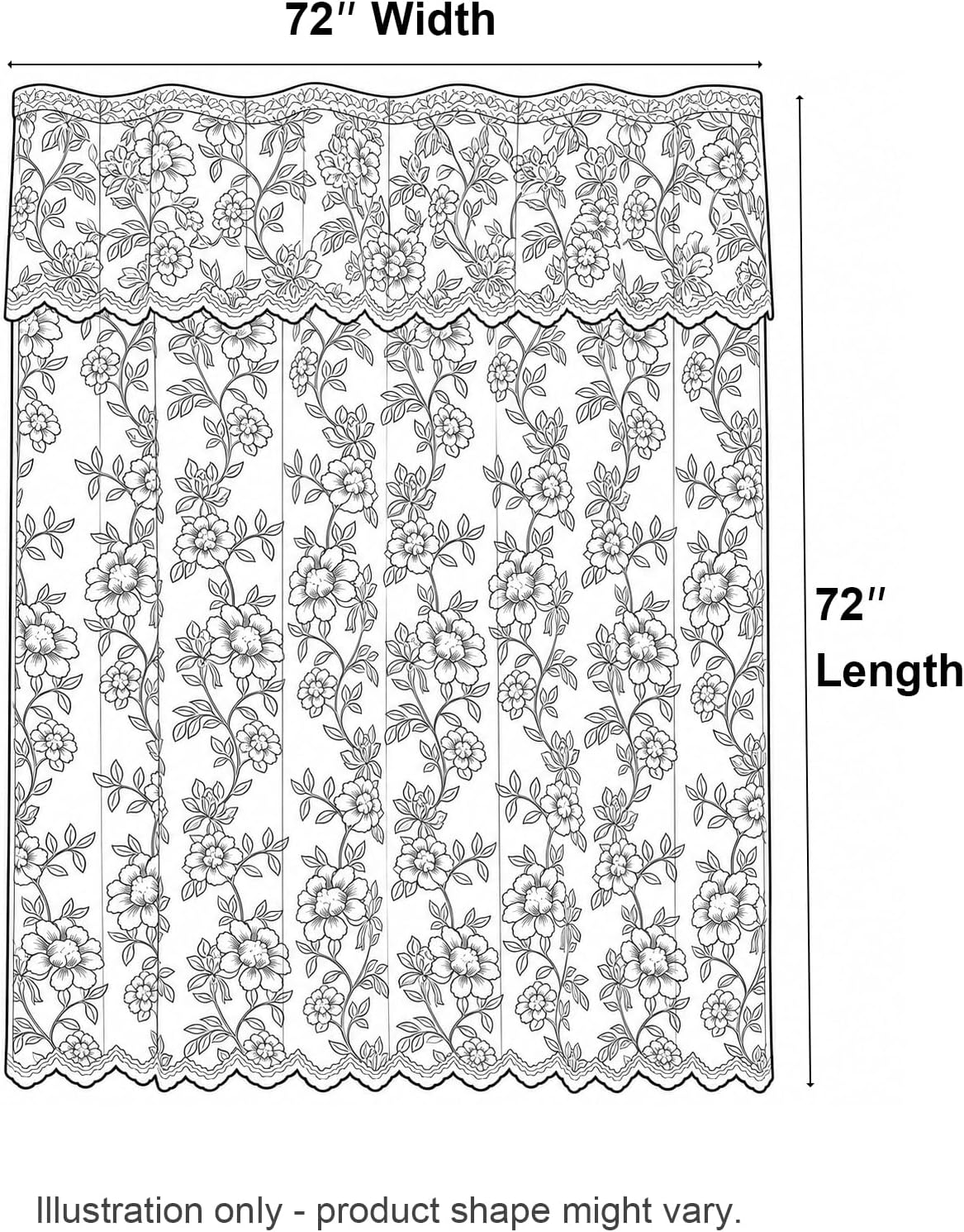 Ivory Lace Shower Curtain with Attached Valance, 72 x 72 Inch 1 Panel