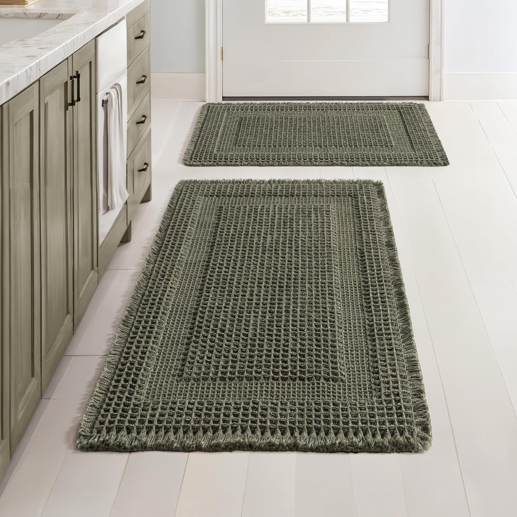 MIULEE Set of 2 Waffle Bathroom Rugs Brown&Cream Boho Bath Mat 17x24+18x30