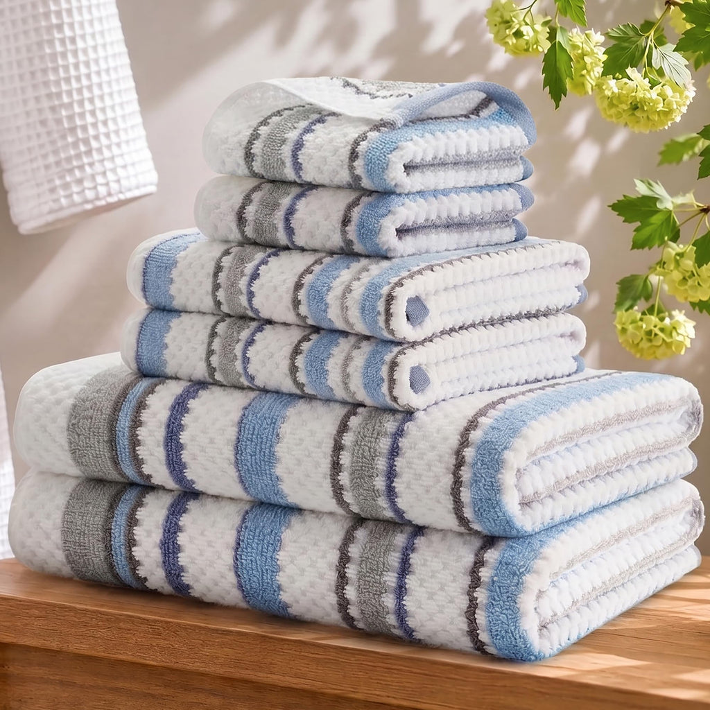 Madison Park Sutton Stripe 6 Piece Cotton Bath Towel Set, Neutral