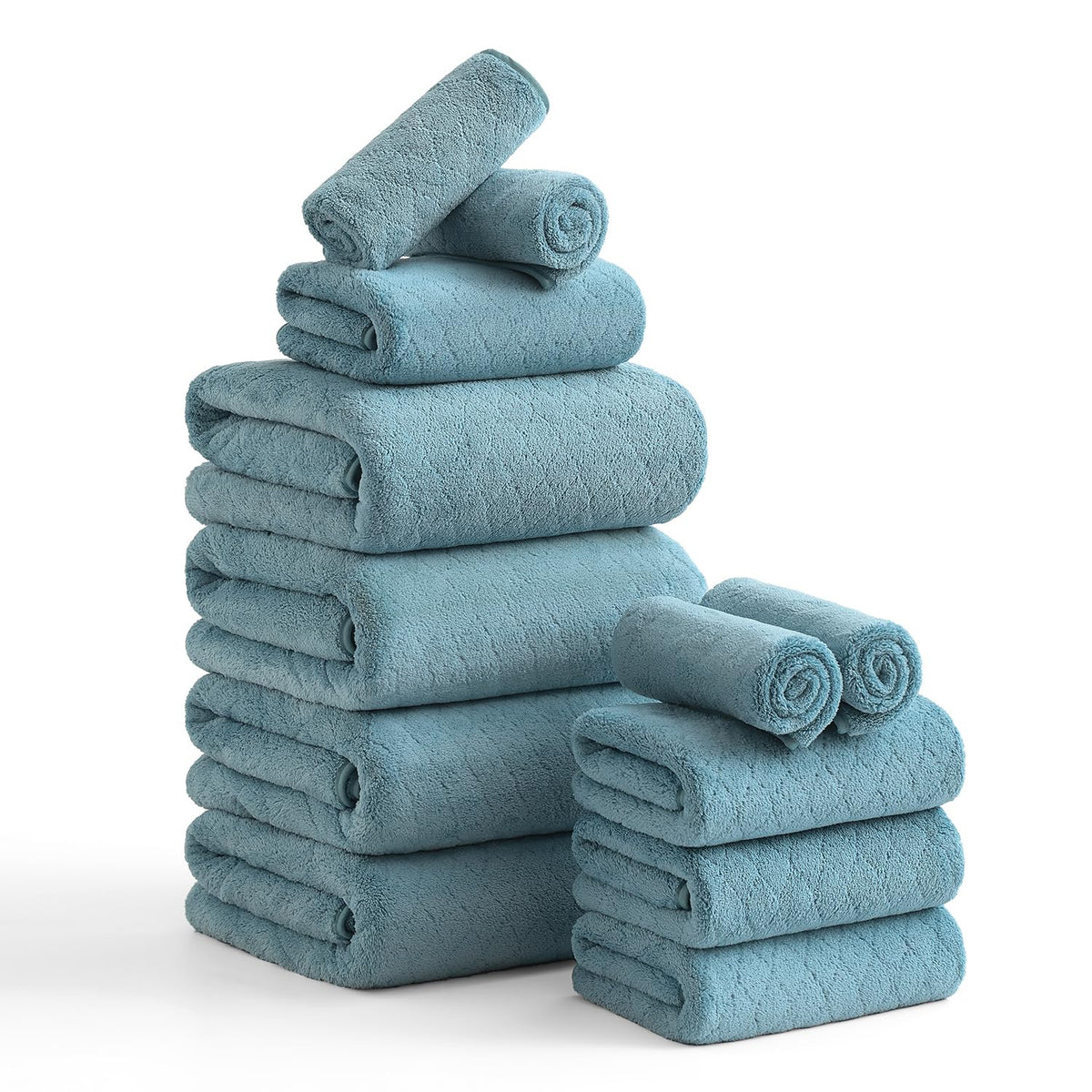 Hailea Luxury Bath Towels Set - 12 Piece (4 Large Bath Towels,4 Hand Towels,4 Washcloths), 100% Microfiber,Extra Absorbent Super Soft & Quick Dry,Complete Family Pack for Bathroom Gym Pool,Camel