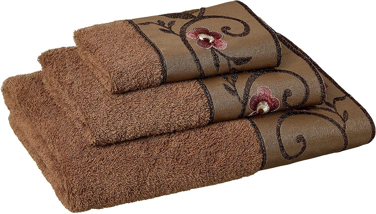 Zahari Home Spindle Modern Bathroom Towel Set - 3 Piece Bath, Hand, and Wash Towels - Classic Luxury Contemporary Decor - Beautiful Gold Unique Design Bath Ensemble