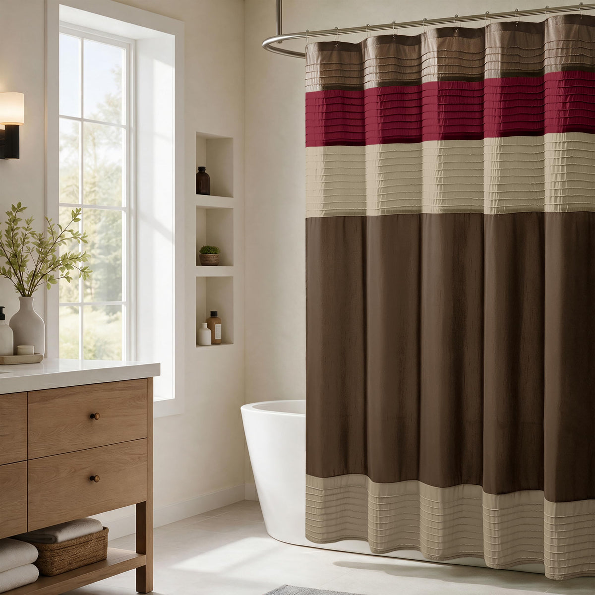 Madison Park Amherst 72 x 72 Bathroom Shower Curtain, Faux Silk, Black