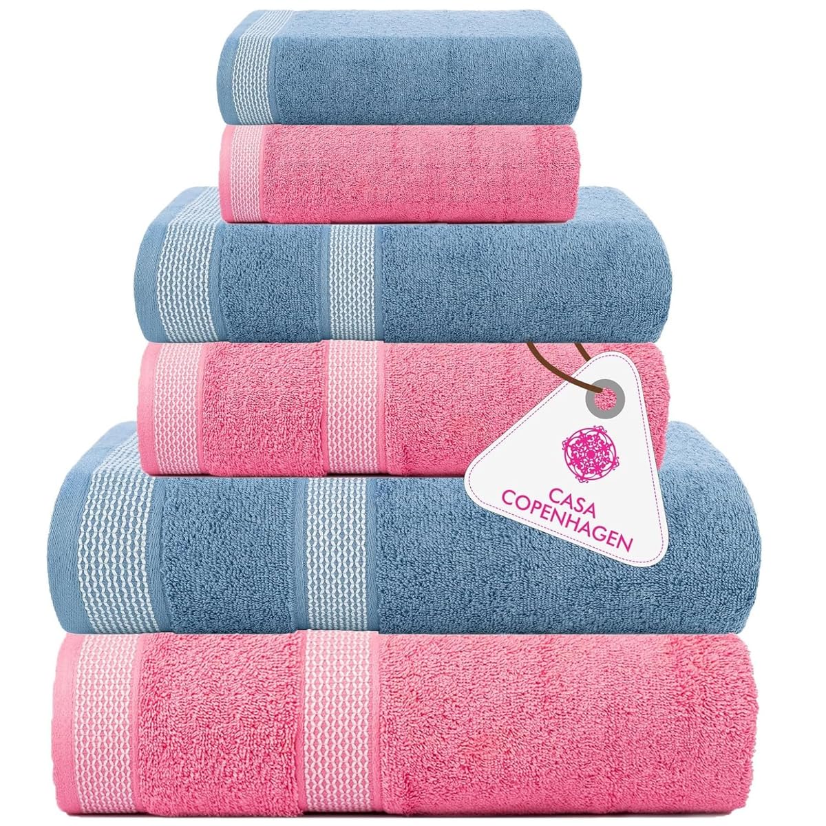 CASA COPENHAGEN 6pcs Bathroom Towel Gift Set, 600GSM, Dark Black