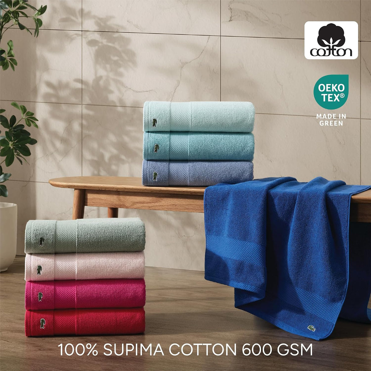 Lacoste Heritage 100% Supima Cotton Bath Towel 30" x 54", Celestial