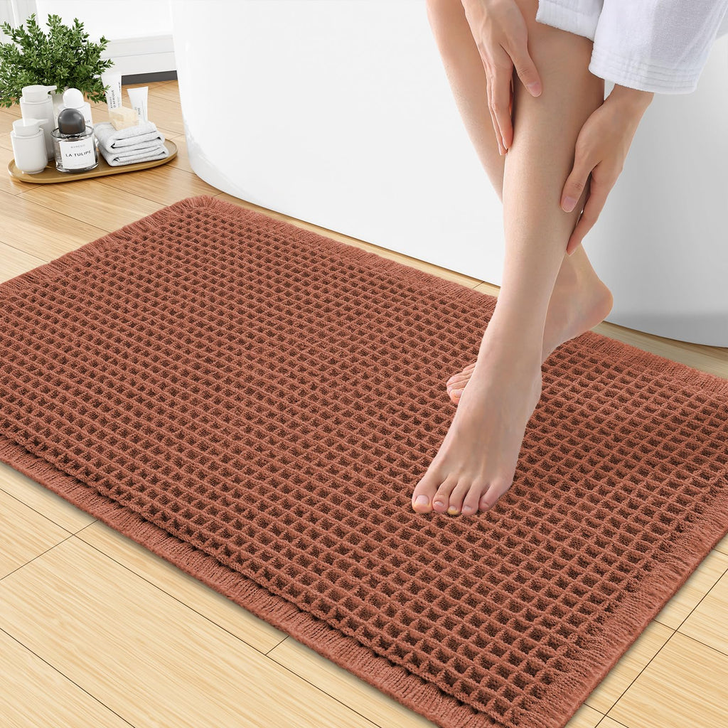 Smiry Waffle Bath Mat 30X20, Extra Soft Absorbent Bathroom Rugs, Brown