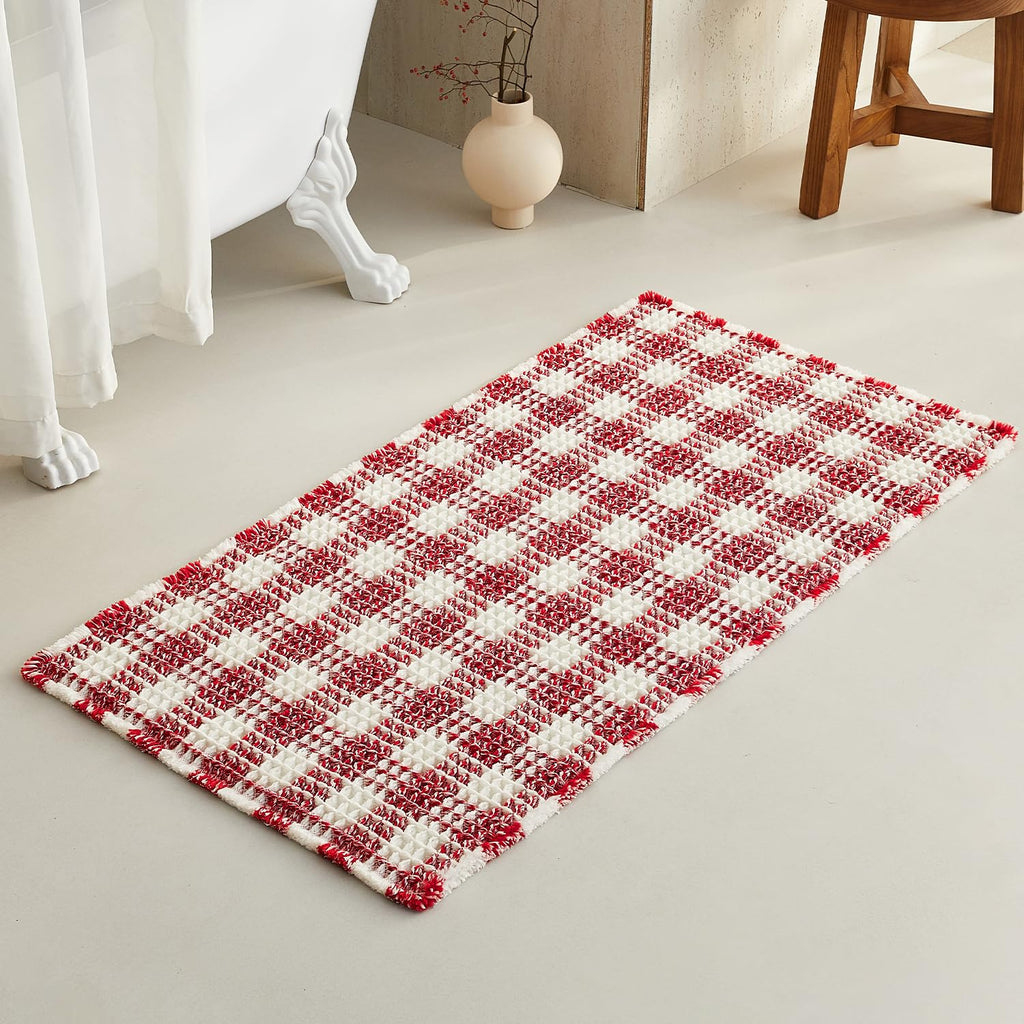 TYUU Waffle Bath Mat, Boho Bathroom Rugs Non Slip Washable, 30x20 Khaki
