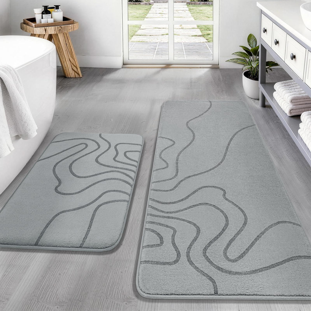 YIHOUSE Memory Foam Bathroom Rugs Sets 2 Piece, 17"x24"+20"x46", Dark Grey
