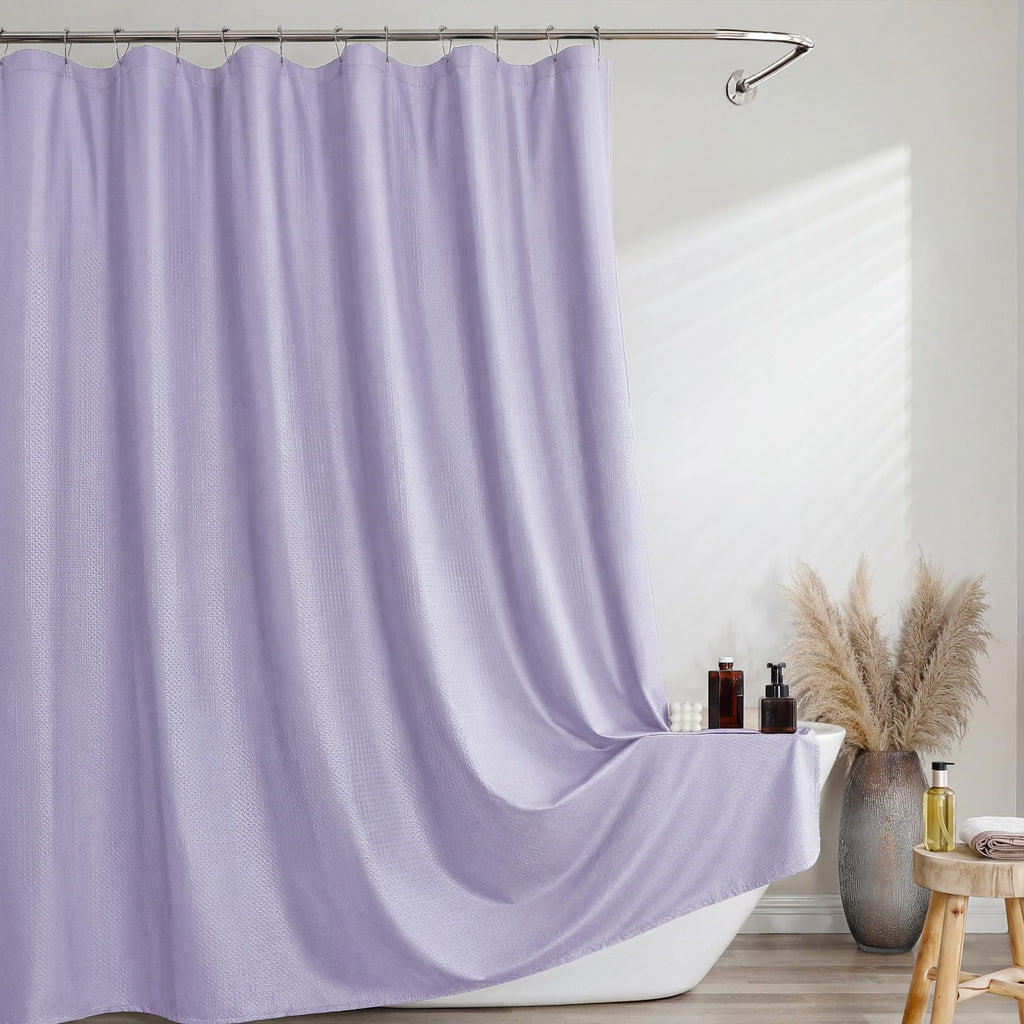 Navy Blue Shower Curtain 72 Inch Length 1 Piece, Waffle Embossed Textured Soft Fabric Hotel Shower Curtain for Bathroom, Modern Polyester Water Repellent Cloth Bath Decor, 72Wx72L Inches