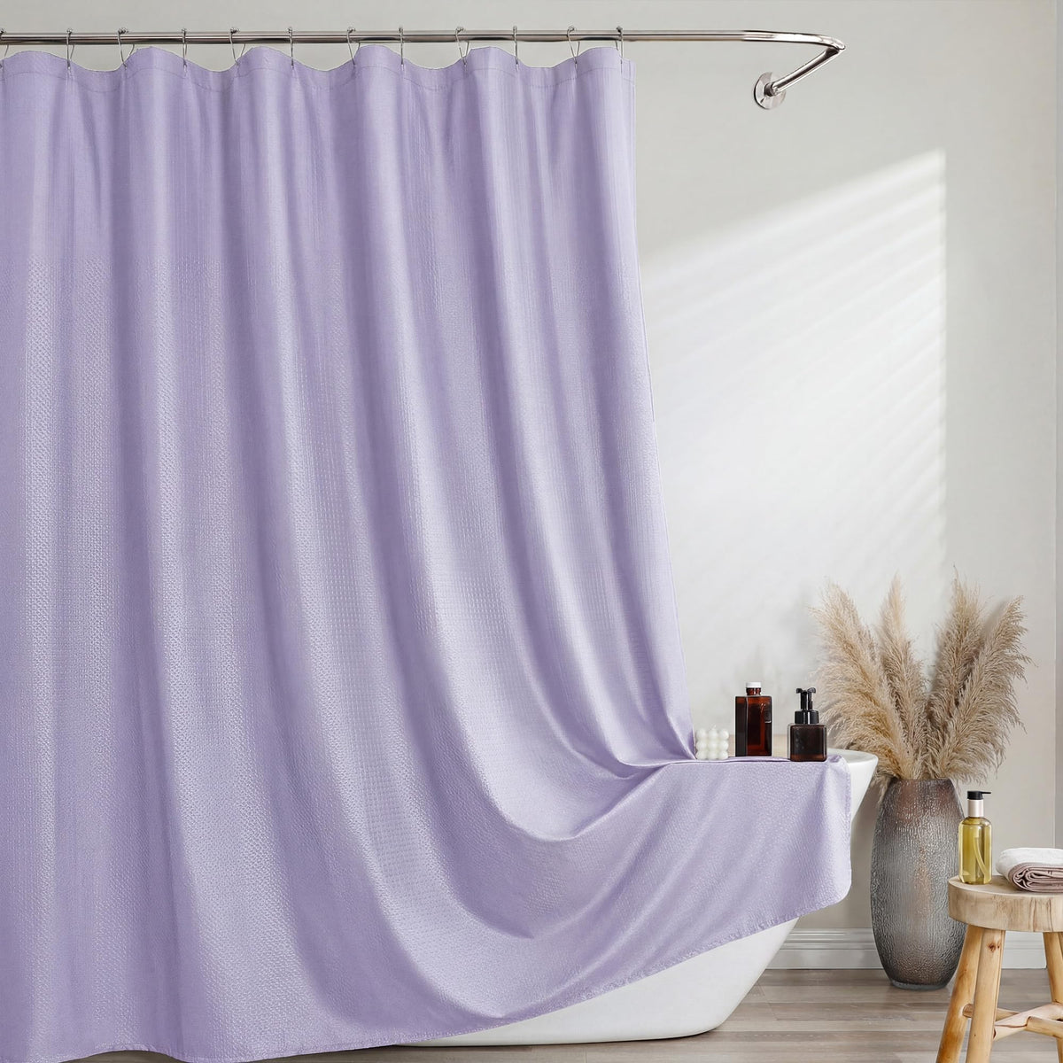 Navy Blue Shower Curtain 72 Inch Length 1 Piece, Waffle Embossed Textured Soft Fabric Hotel Shower Curtain for Bathroom, Modern Polyester Water Repellent Cloth Bath Decor, 72Wx72L Inches