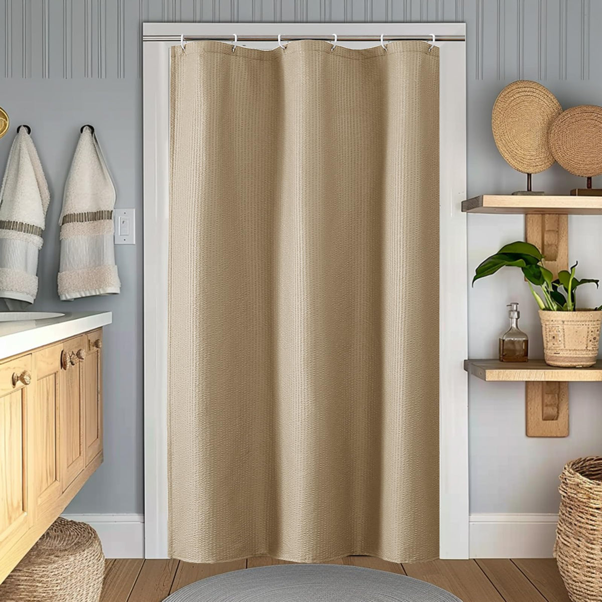 OWENIE White Shower Curtain for Bathroom 84 Inches Extra Long, Elegant 3D Embossed Textured Cloth Waffle Shower Curtain, Modern Luxury Hotel Style, Water Repellent, Machine Washable, 72X84, White