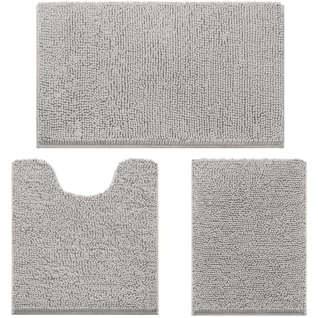 HOMEIDEAS Bathroom Rugs Set of 3, Super Soft Absorbent Chenille Bath Rugs