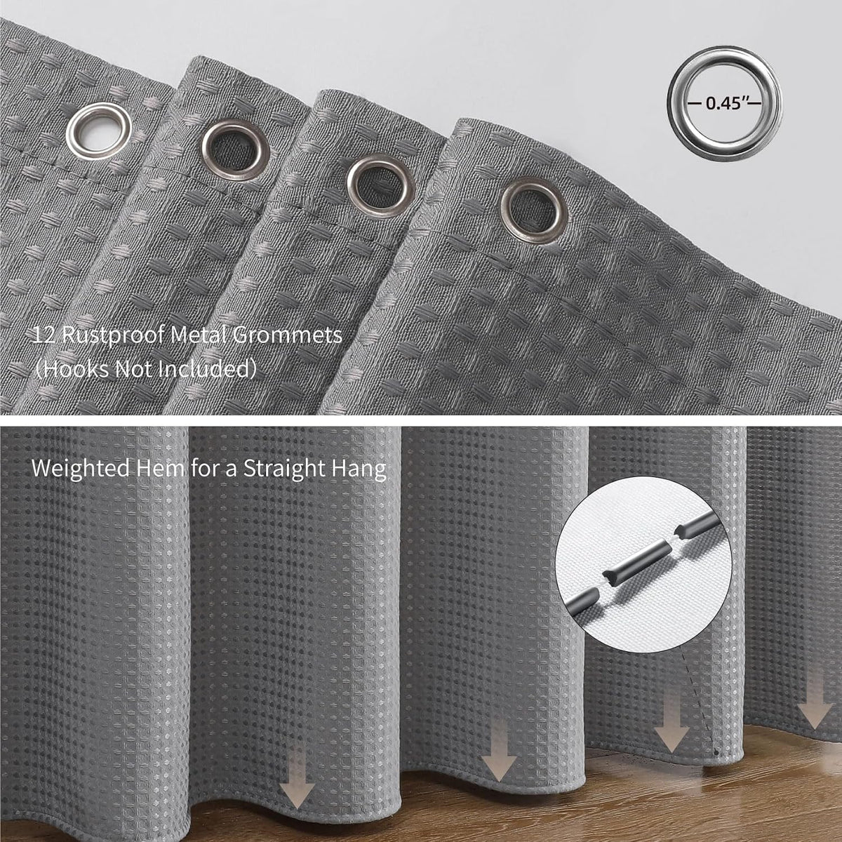 256GSM Grey Waffle Textured Shower Curtain, 72x72 Inch