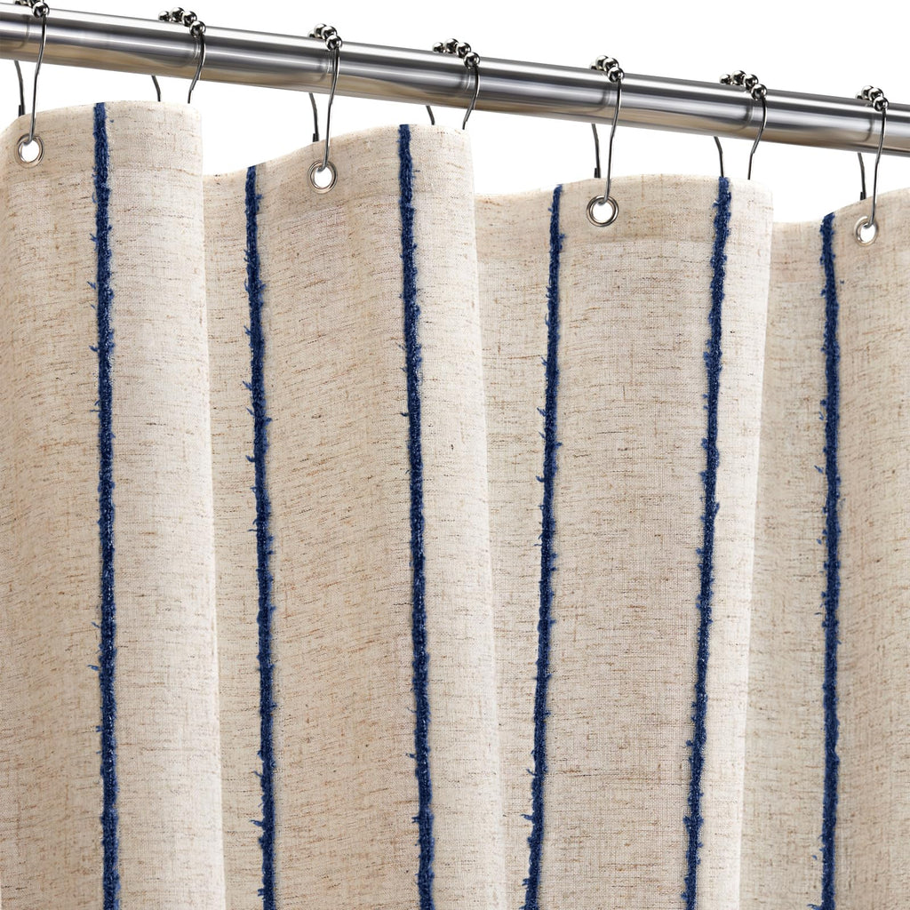 Striped Linen Shower Curtain for Bathroom, Black and Beige 72 W x 84 H