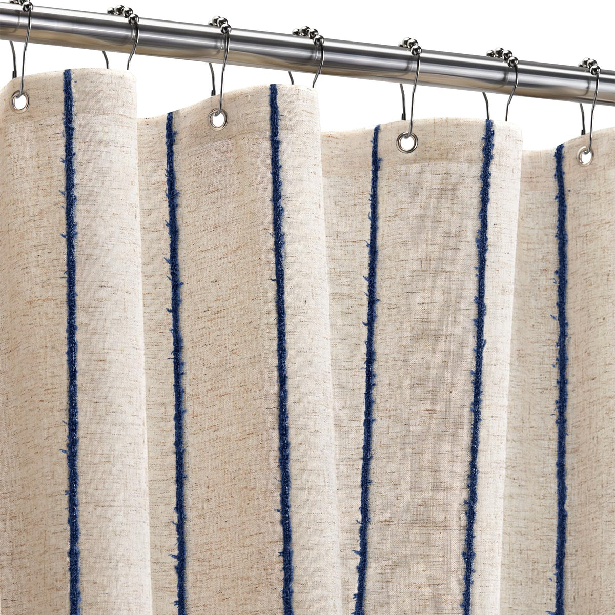 Striped Linen Shower Curtain for Bathroom, Black and Beige 72 W x 84 H