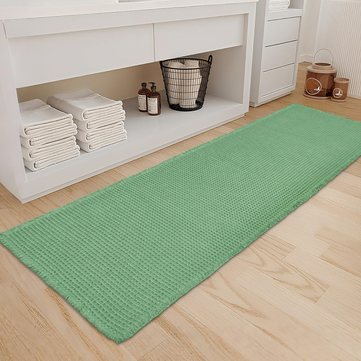 ZALL Waffle Bath Mat Boho Bathroom Mat Ultra Absorbent Non Slip 18x30 Tan