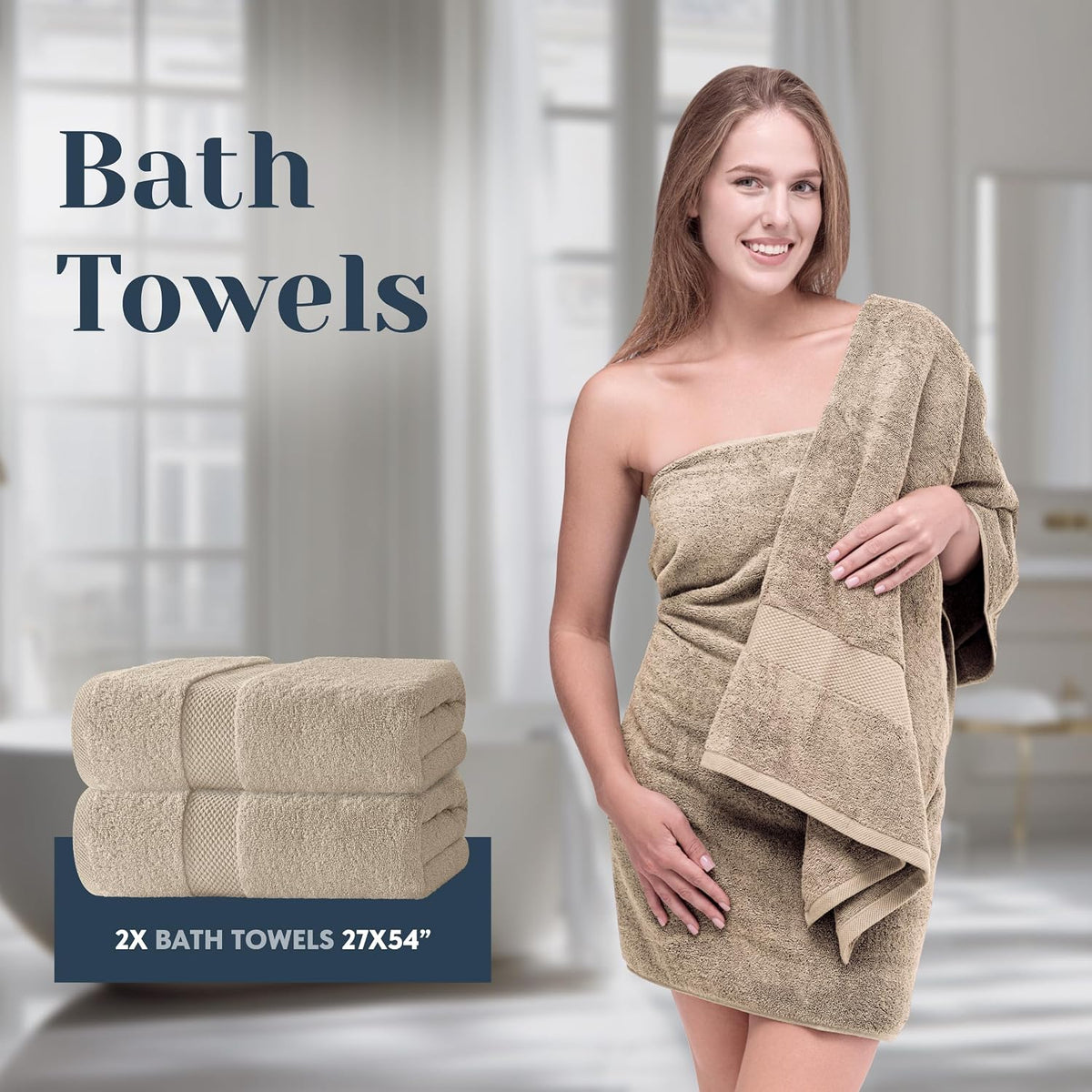 White Classic Luxury Taupe Bath Towel Set of 8 - Soft 100% Turkish Cotton