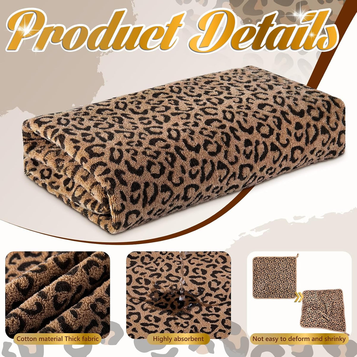 Peryiter 6 Pack Bath Towels Set, Coffee Color, Leopard