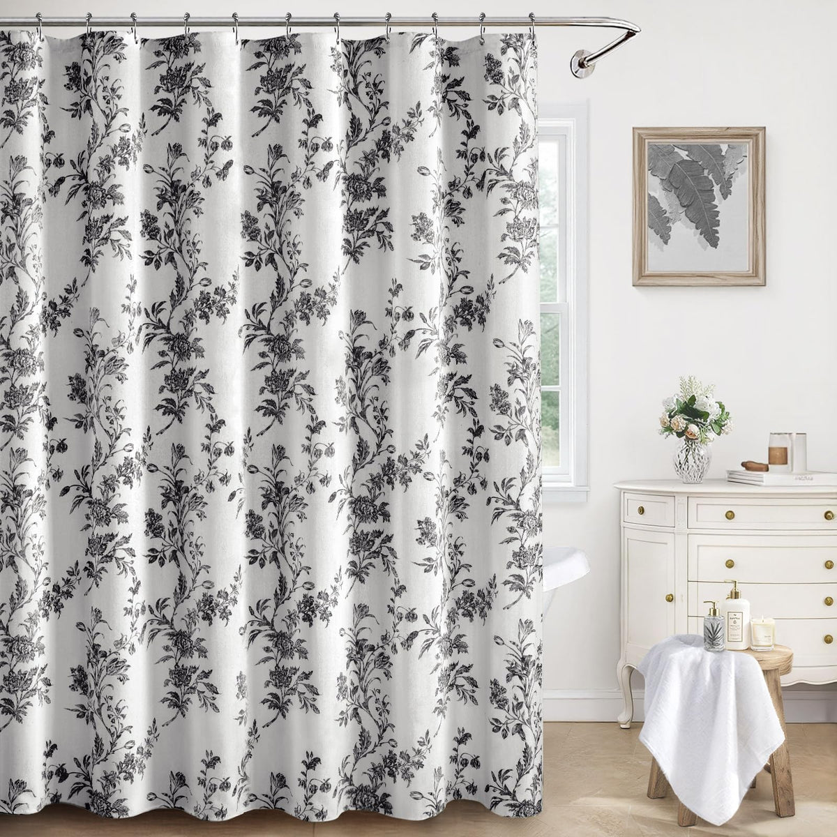 Sage Green Floral Shower Curtain,Vintage Cotton Cottagecore Shower Curtains for Bathroom, 72" W x 72" L