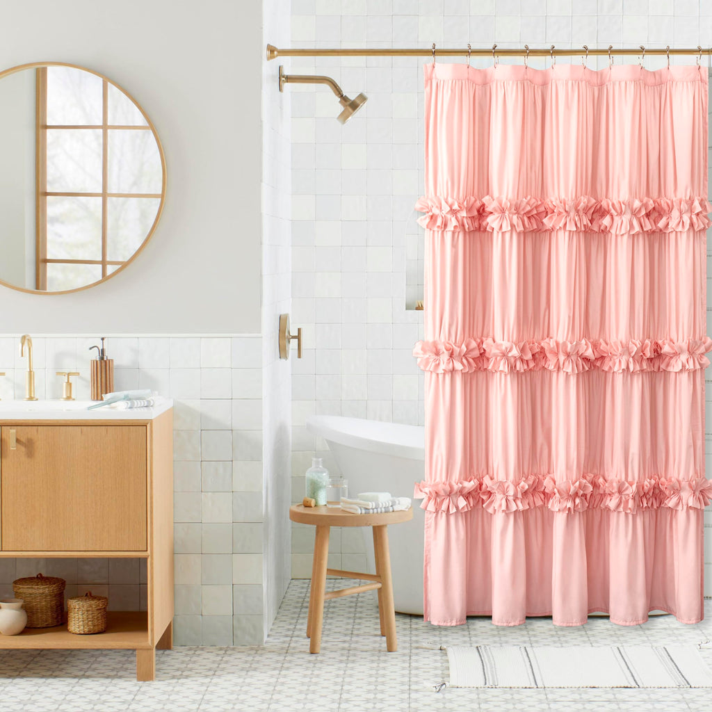 Homechoice Decor Victorian White Ruffle Shower Curtain with 12 Buttonholes