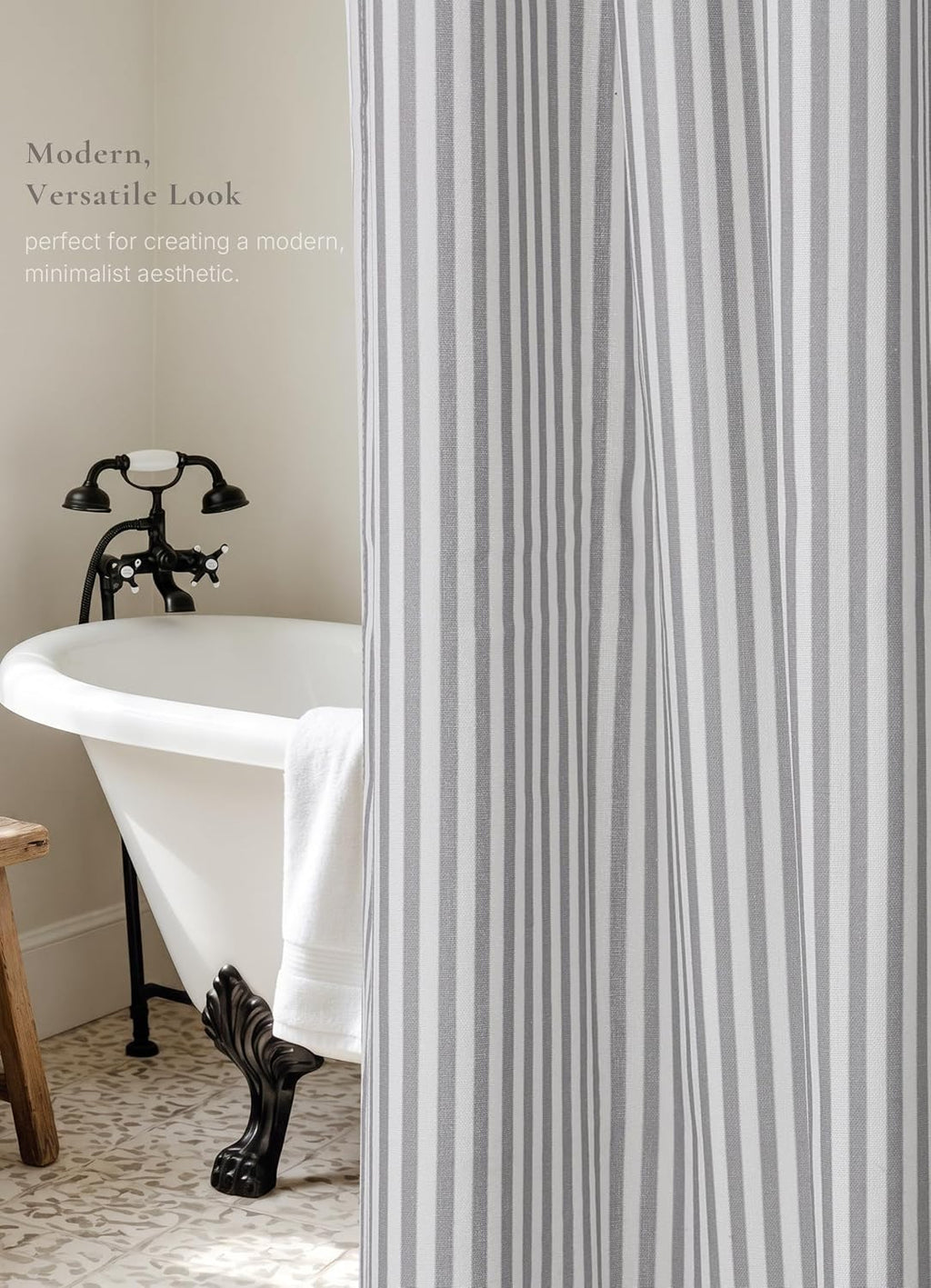 Grey Striped Shower Curtain 72X72 Inches Cotton Blend Rustic Shower Curtain Breathable Washable for Bathroom