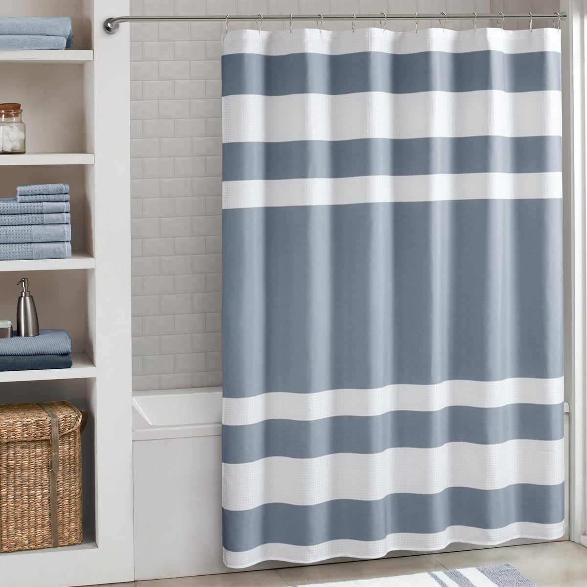 Madison Park Spa Waffle Shower Curtain for Bathroom, 72 x 72, Indigo Blue