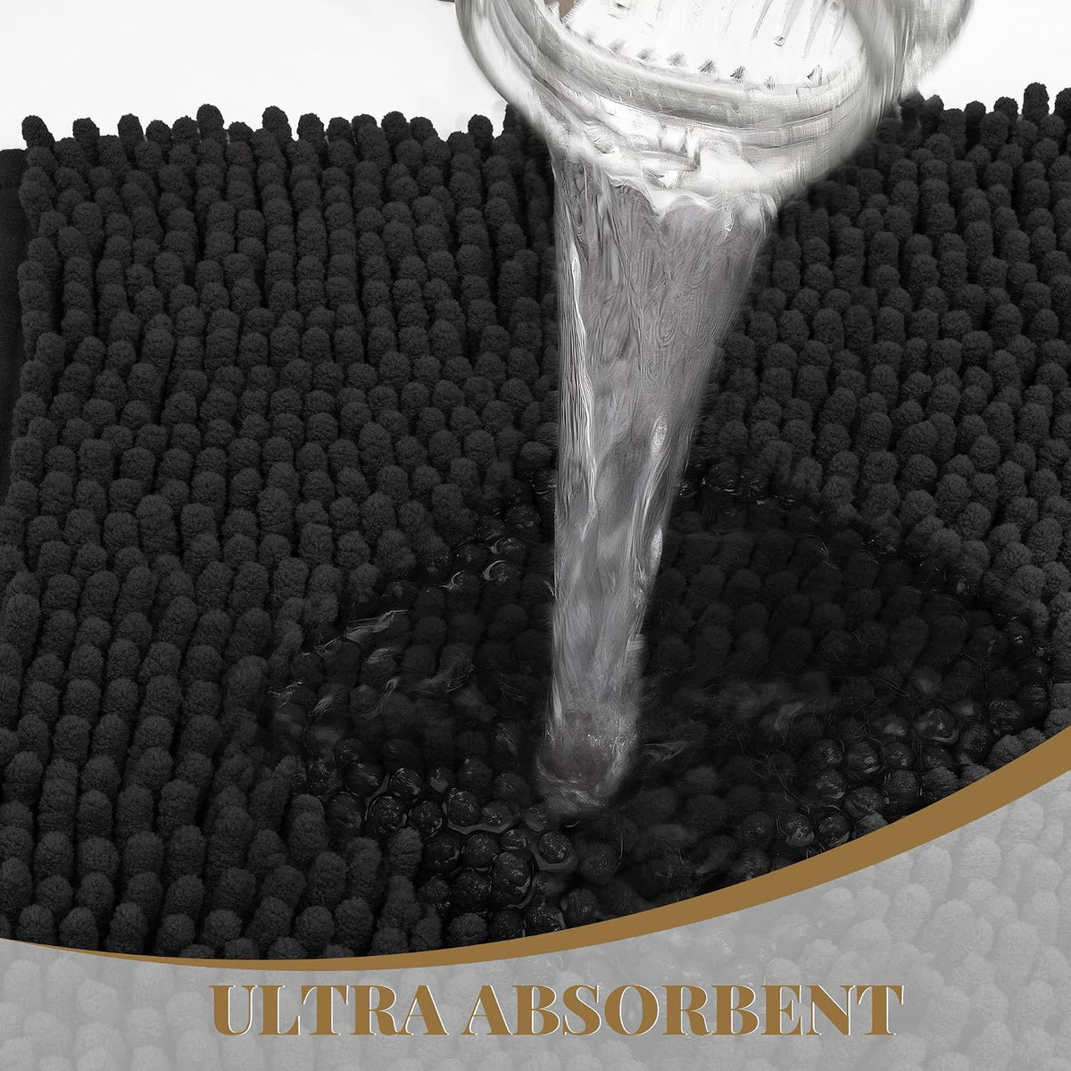Bathroom Rugs Mat 72 x 48, Thick Soft Absorbent Chenille Bath Rugs, Rubber Backing Bath Mats for Bathroom Floor, Tub, Shower, Bedroom, Home Decor Accessories, Quick Dry Machine Washable, Black
