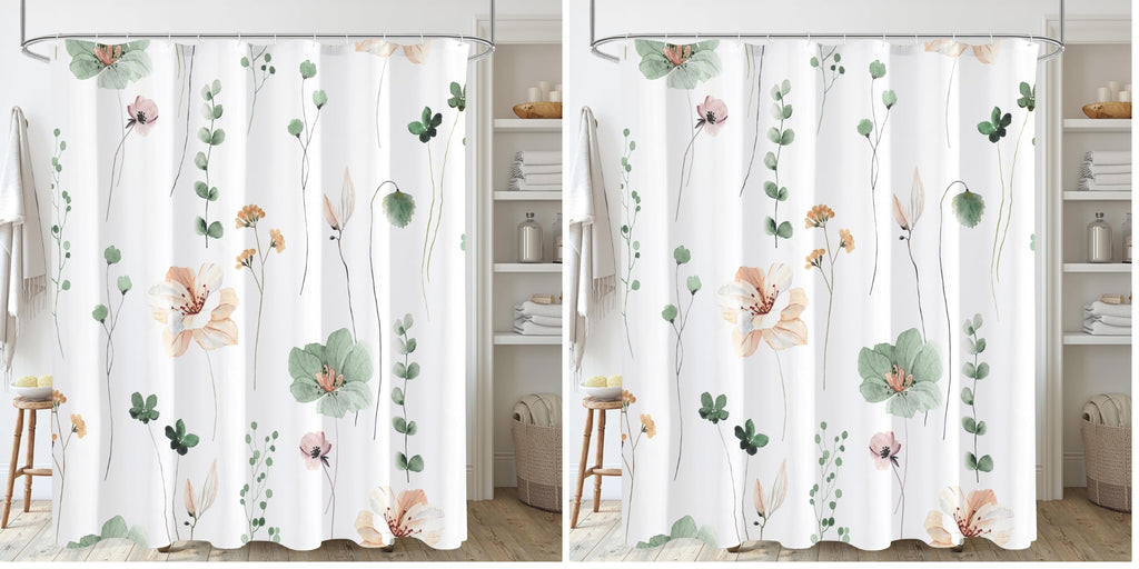 Gibelle Sage Green Beige Watercolor Floral Fabric Shower Curtain 72x72