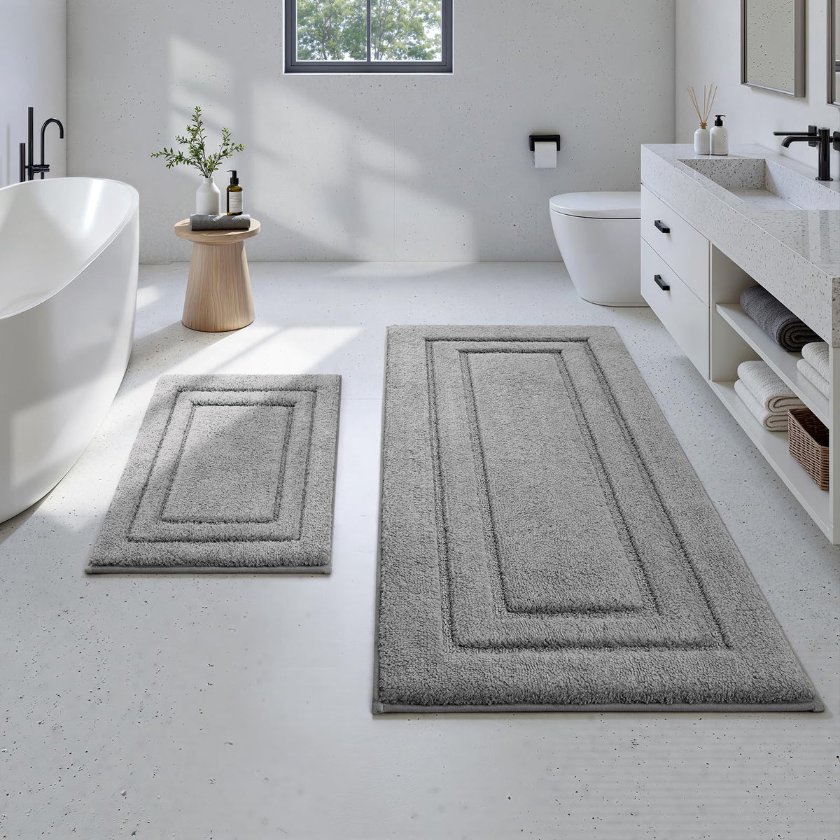HOMEIDEAS Bathroom Rugs Sets 2 Piece, Super Soft and Absorbent Non Slip Microfiber Machine Washable Bath Mat Set (20" x 32" + 16" x 24", Brown)