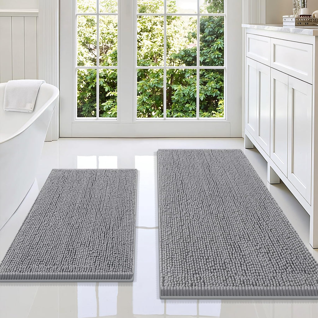 Smiry Chenille Bathroom Rugs Sets 2 Piece (30x20+24x16, Black)
