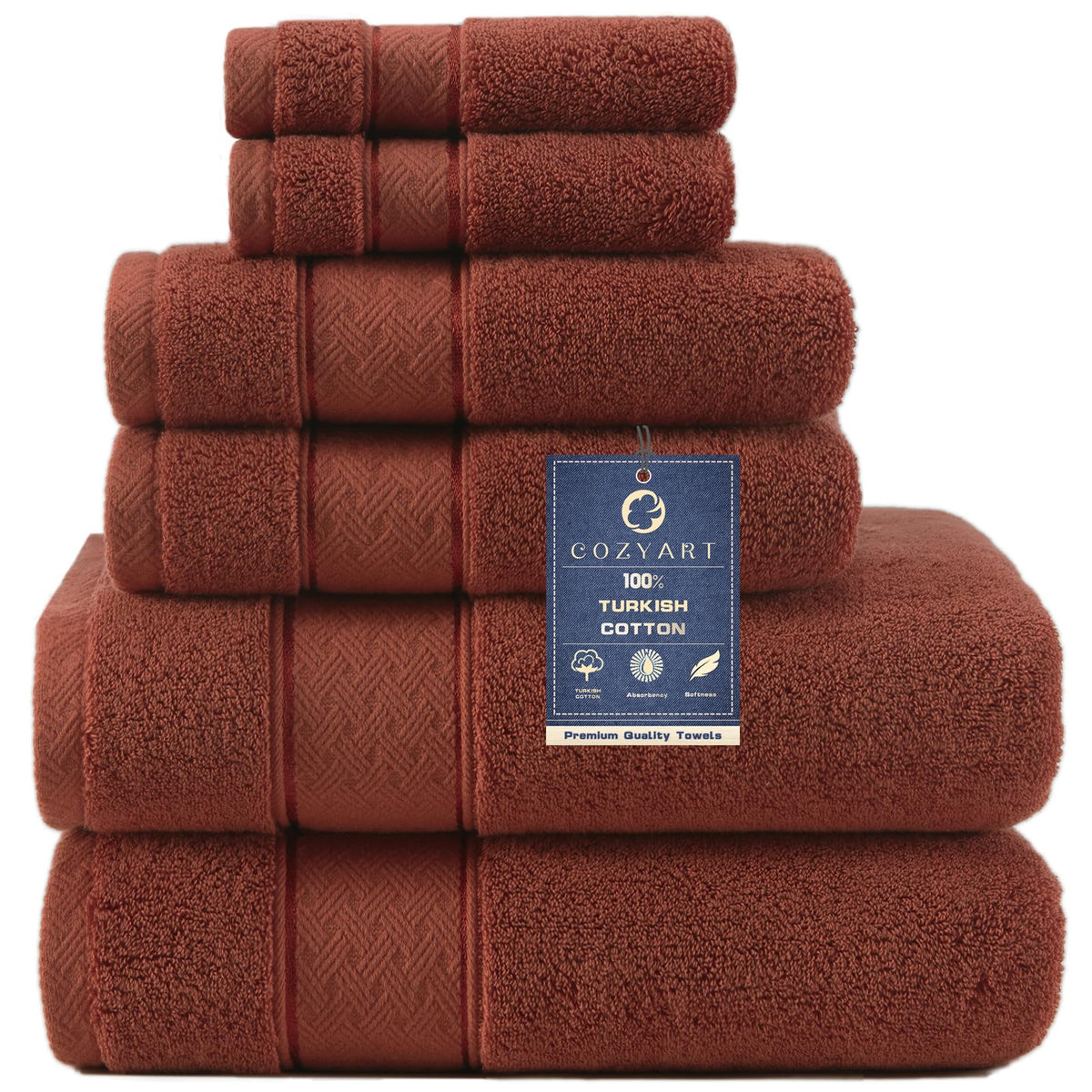 COZYART Bath Towel Set 6 PCS, Pink Luxury 100% Turkish Cotton 650GSM