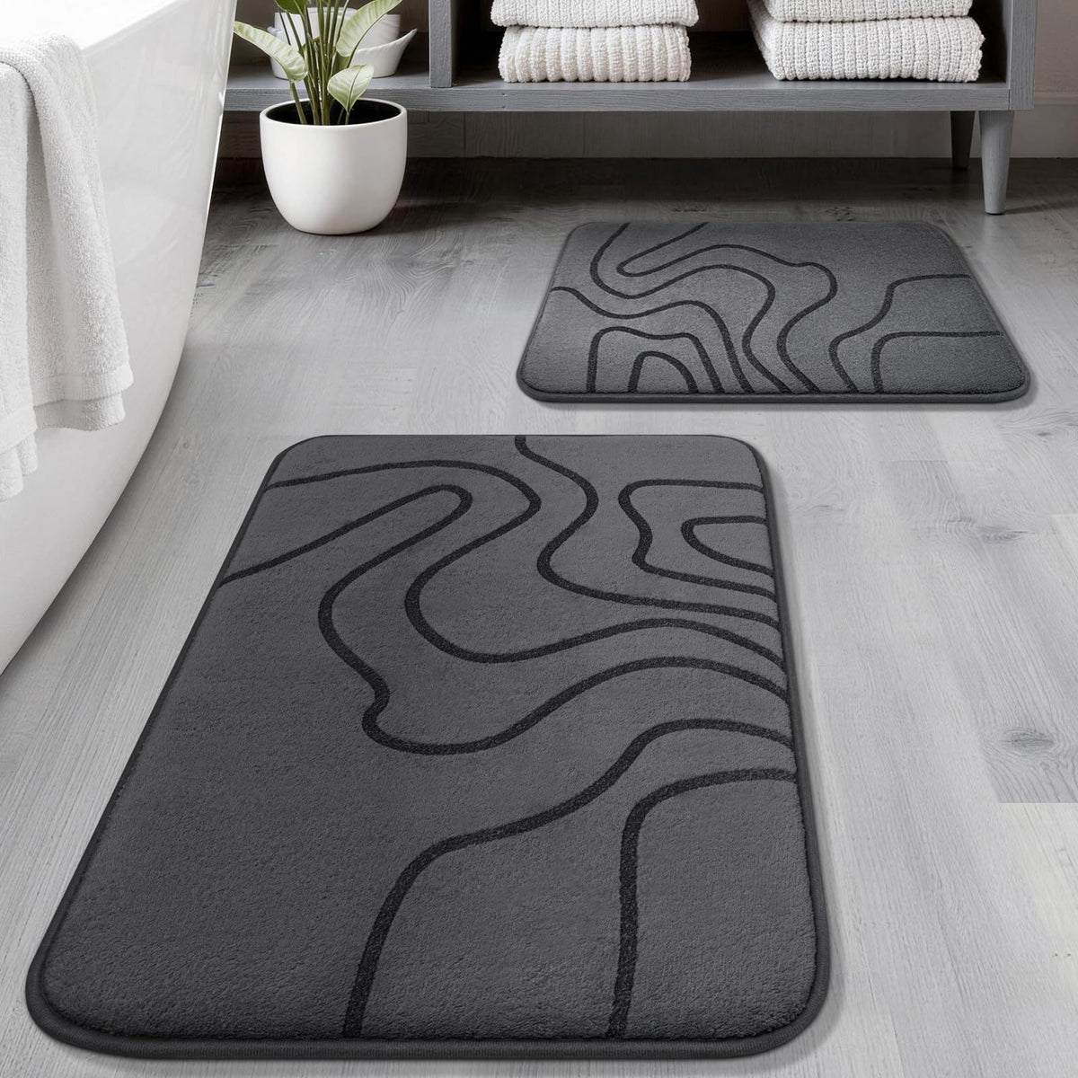 YIHOUSE Memory Foam Bathroom Rugs Sets 2 Piece, 17"x24"+20"x46", Dark Grey