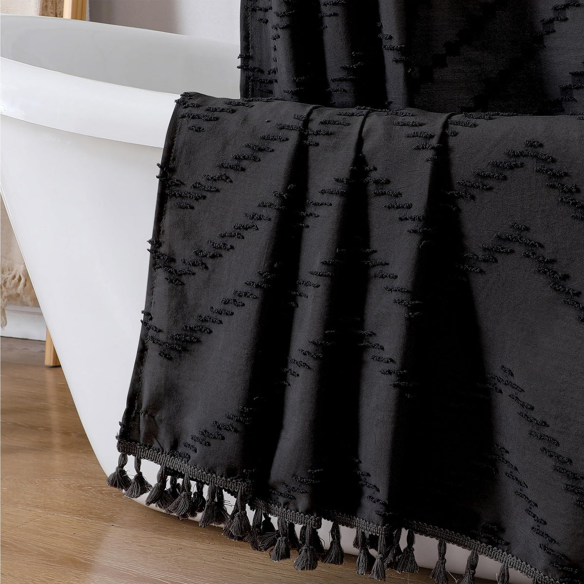 OWENIE White Fabric Boho Shower Curtain 72 x 72 Inches for Bathroom