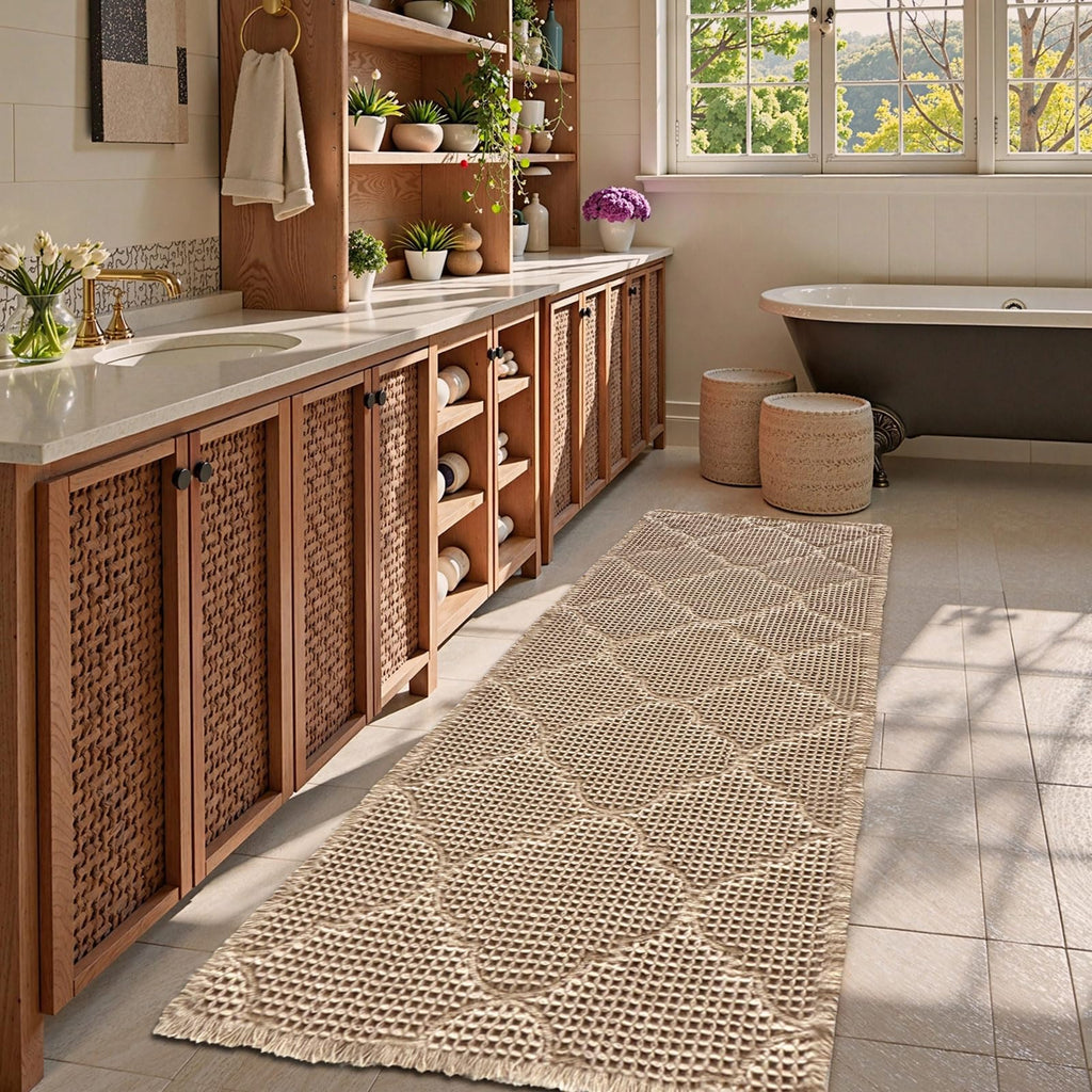 ZALL Waffle Bath Mat Boho Bathroom Mat Ultra Absorbent Non Slip 18x30 Tan
