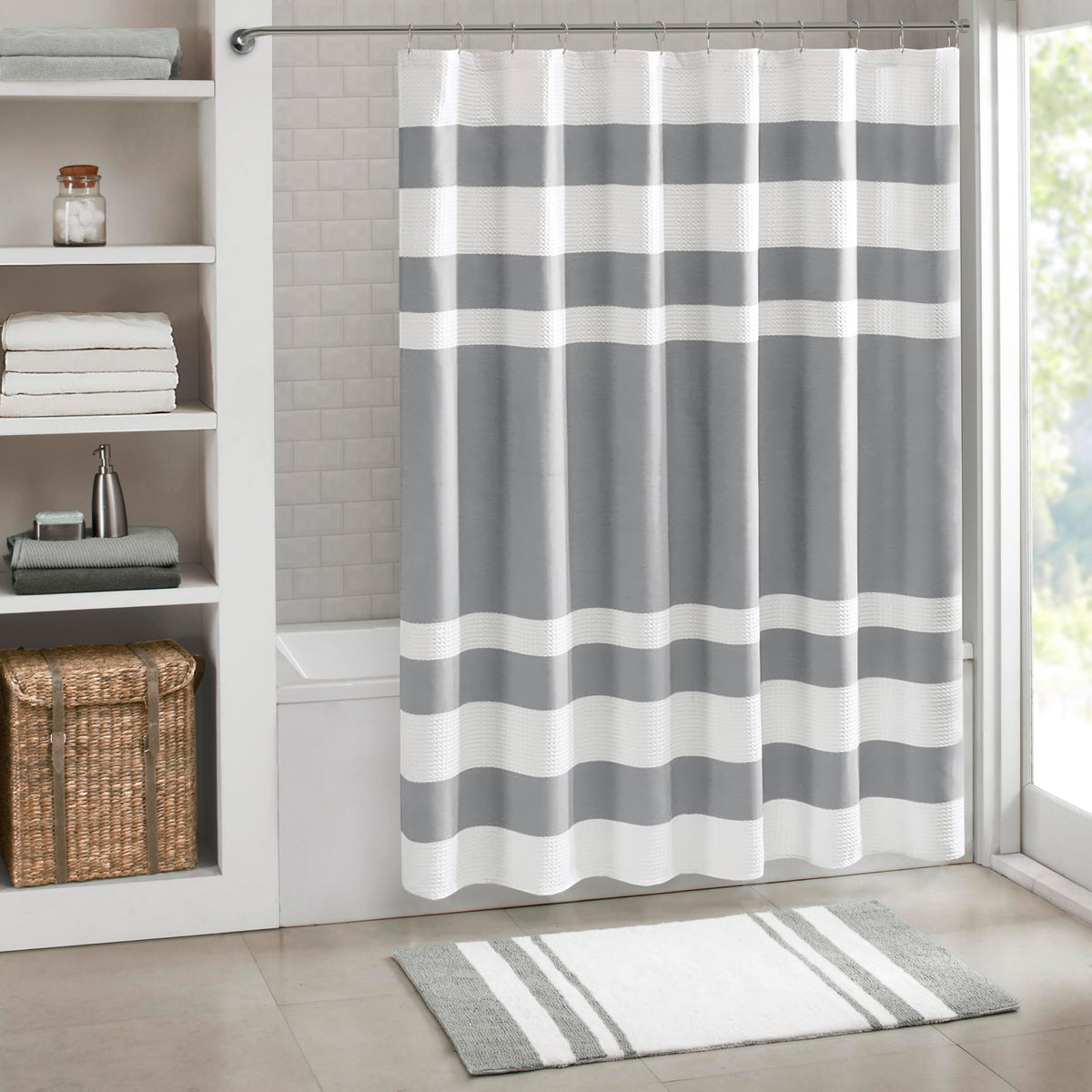 Madison Park Spa Waffle Shower Curtain for Bathroom, 72 x 72, Sage Green