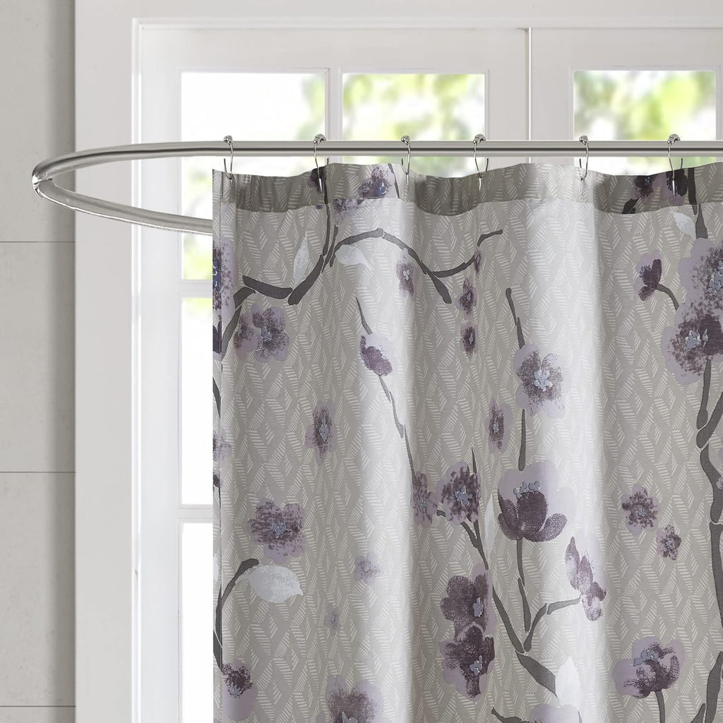 Madison Park Holly Shower Curtain for Bathroom, Cotton, 72 x 72, Purple