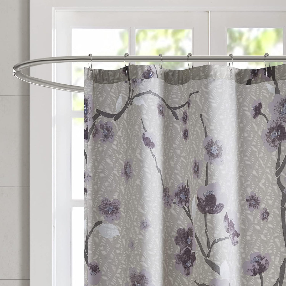 Madison Park Holly Shower Curtain for Bathroom, Cotton, 72 x 72, Purple