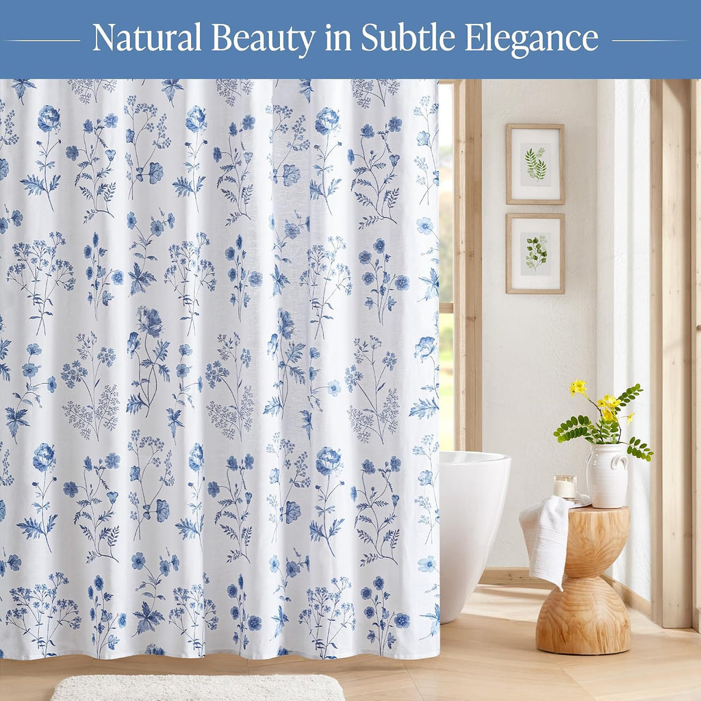 Martha Stewart 100% Cotton Floral Shower Curtain, 72 x 72, Blue