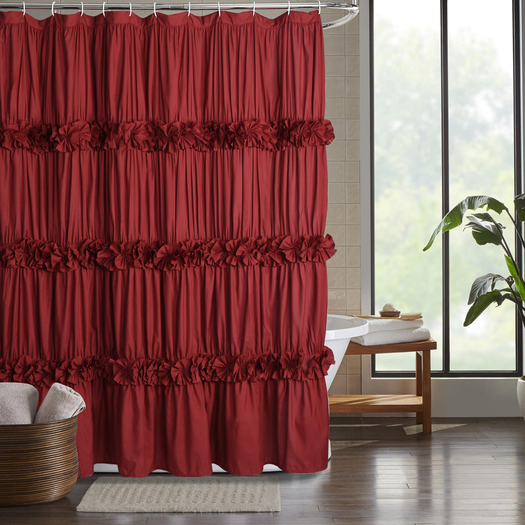 Homechoice Decor Victorian White Ruffle Shower Curtain with 12 Buttonholes