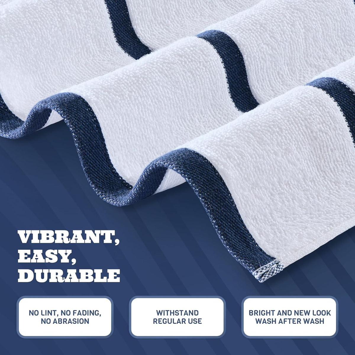 White Classic Cotton Pool Towels Oversized 30 x 60, 4 Pack, Navy Blue