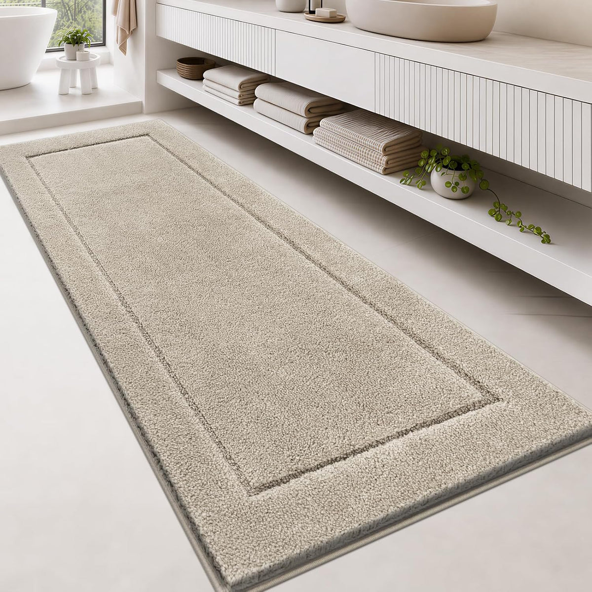 anllugs Bathroom Rugs, Non-Slip Bath Runner Rugs, 30" x 84", Beige