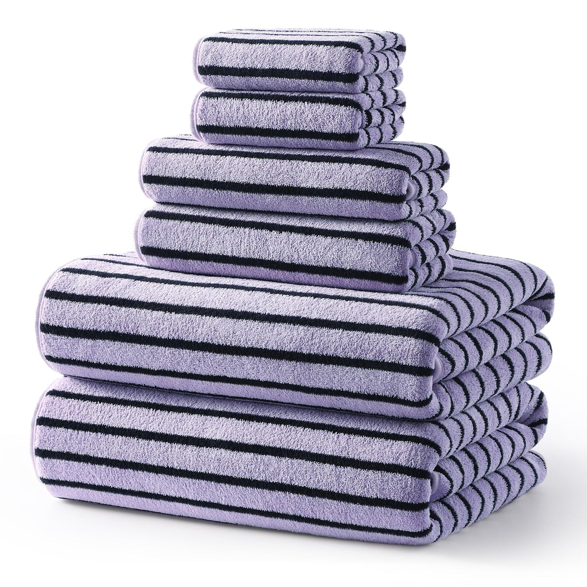 ecolook Striped Microfiber Bathroom Towel Set, Lightweight-Khaki
